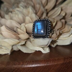 Blue Flash Labradorite 925 Sterling Silver Overlay Ring Size 6 NEW